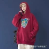 The 2022 autumn new trendy women's hooded sweatshirt, a Korean-style women's round-neck fleece printed top, is an export street stall item Specification image
